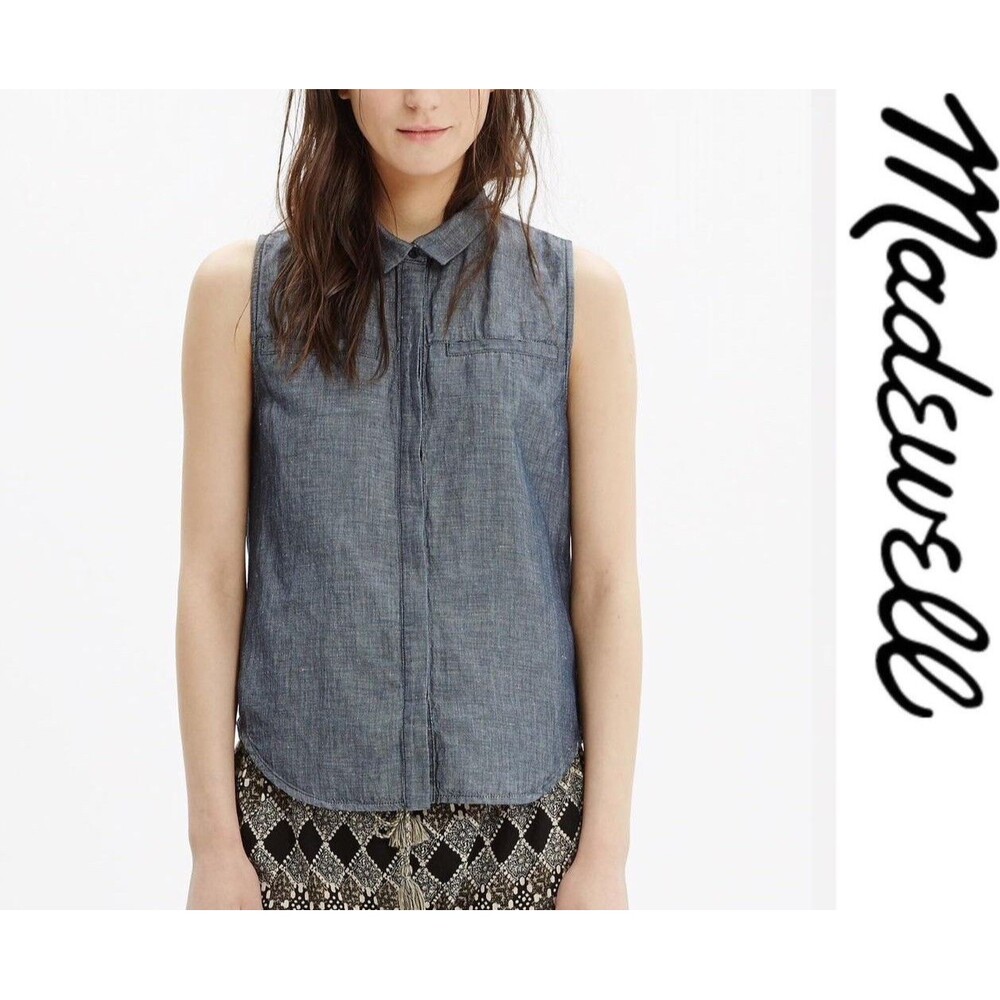 Madewell Sleeveless Chambray Button-Front Shirt - Dark Blue